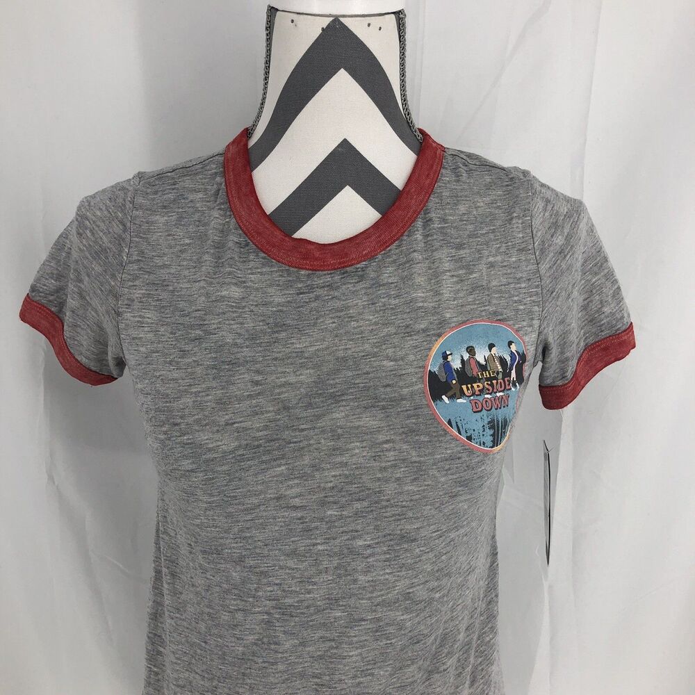 Stranger Things Netflix The Upside Down Graphic Ringer Tee Shirt Gray Red XS NWT